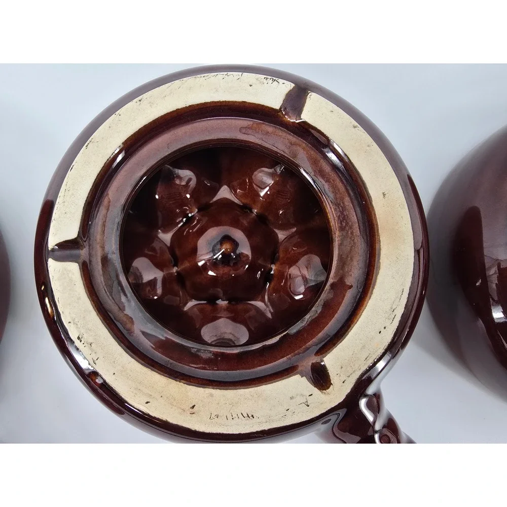 Vintage Brown Glazed Ceramic Escargot Baking Dishes 6 Hole Snail Pans Set of 3